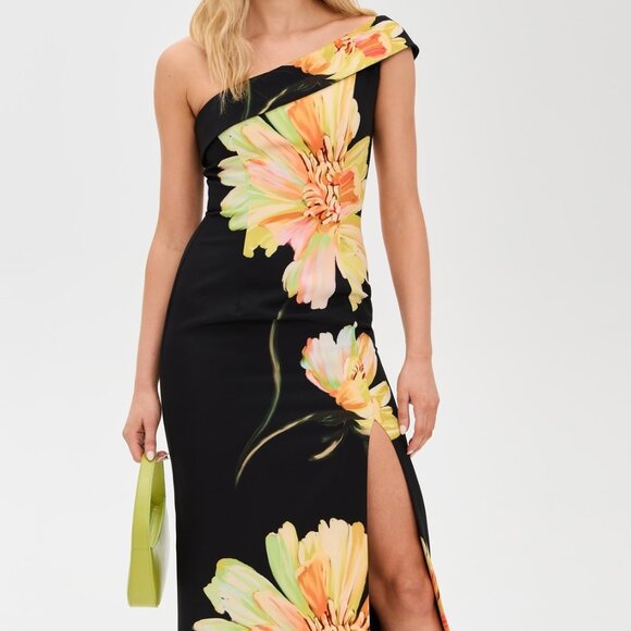 Black Halo Dolan One-Shoulder Gown Black Bursting Bloom 4 - Picture 7 of 16